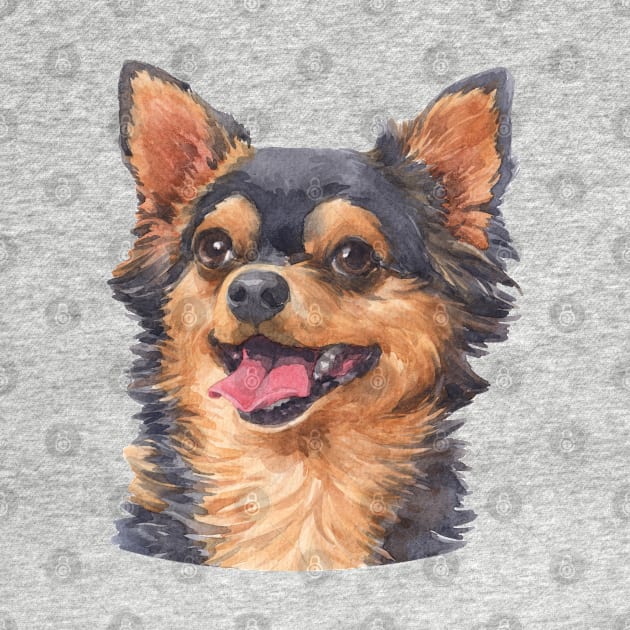 Black and Tan Chihuahua Watercolor Art by doglovershirts